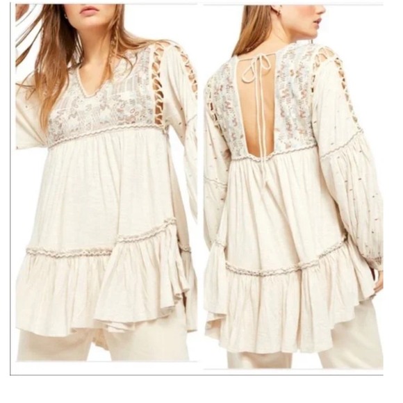 Free‎ People Dreamland Mini Dress Womens Small Embroidered Long Sleeve Boho Chic - Picture 2 of 16